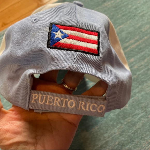 Puerto Rico Flag Hats Adjustable Back  Color White With Light Blue - Picture 7 of 10